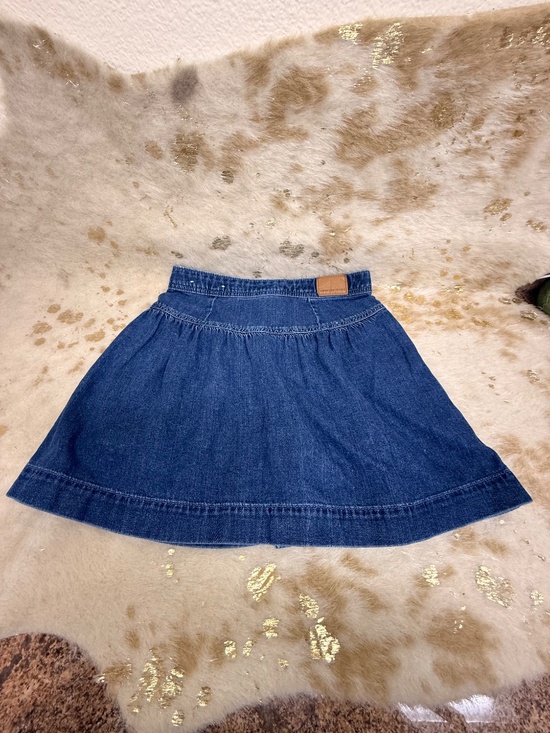American Eagle Denim Blue Short Flair Pleaded Skirt Button Down Sz 2 - Picture 2 of 5